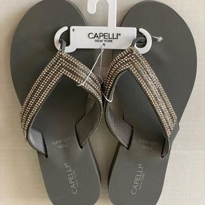 Capelli New York Gray Flip Flops or Thong Sandals With Bling Women's Size 9 NWT